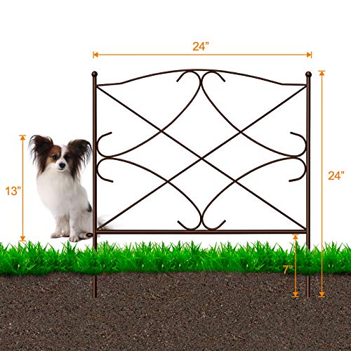 5 Panels Decorative Garden Fence 24in (Brown / 24in(H) x 10ft(L))