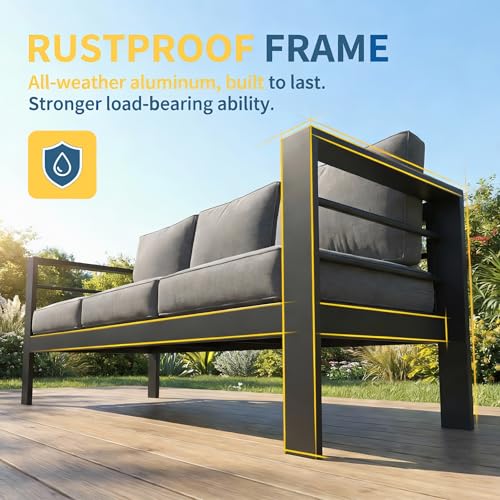 Aluminum Patio Furniture Set for All Weather (Charcoal Gray / Loveseat+Wood Top Table)