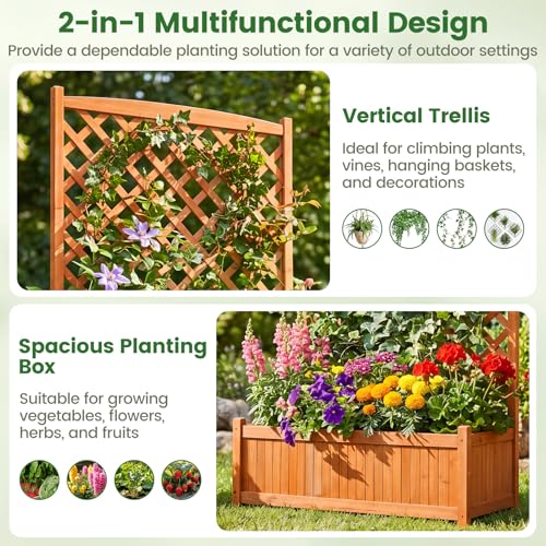2 Pcs Raised Garden Bed with Trellis (Orange / 36"Lx18"Wx71"H)