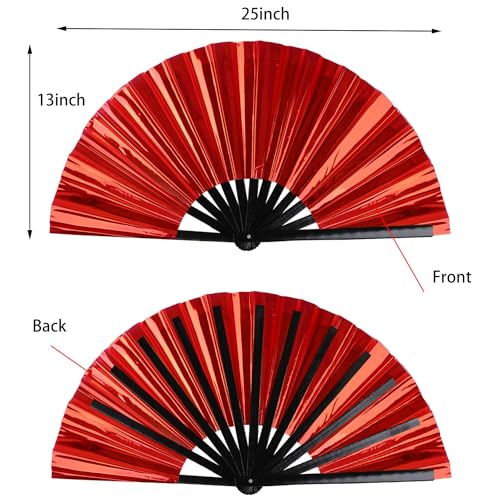 Large Holographic Folding Hand Fan for Line Dance (Red)