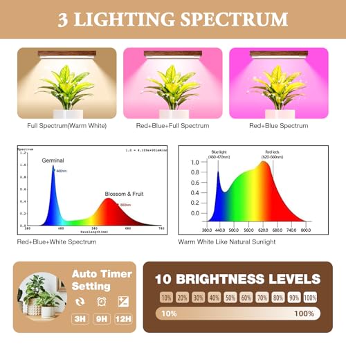 Plant Stand Indoor with 4 Grow Lights & 3 Colors (Black)