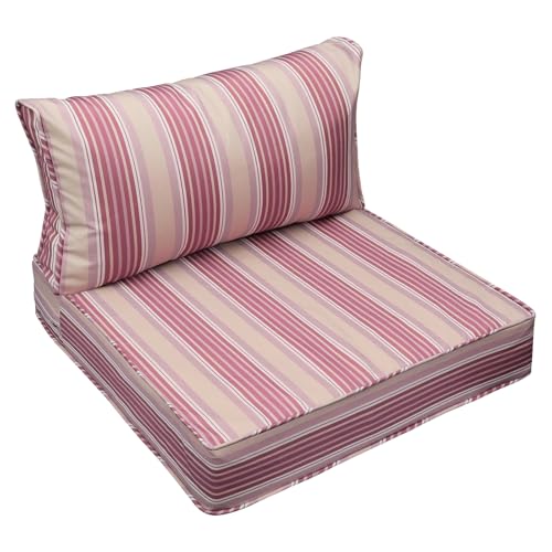Outdoor Chair Cushions (Dusty Rose Garden Stripe / 25.5"x25.5"x5" / 25.5"x13.5")