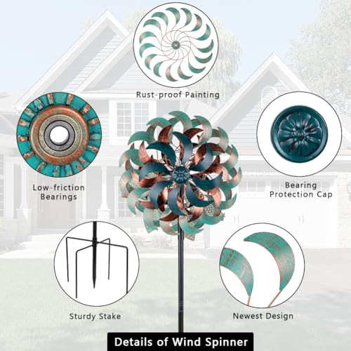Wind Spinners for Yard and Garden (Green-6 Layers-13.4")