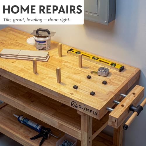 60" Rubberwood Workbench with 2 Storage Shelves (60 Inch Workbench with Shelves)
