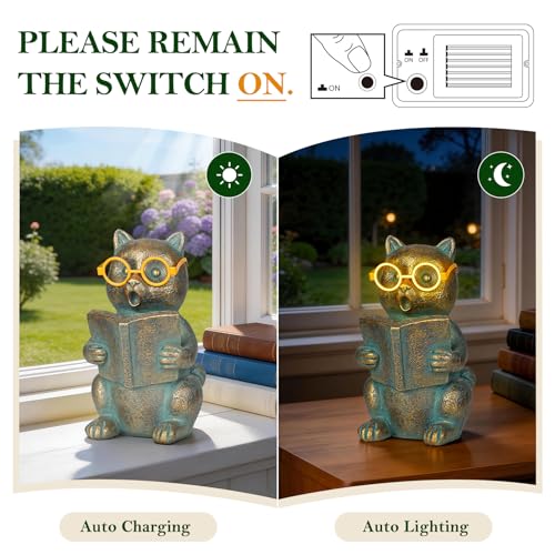 Solar Reading Cat Decor with Light (Cat)