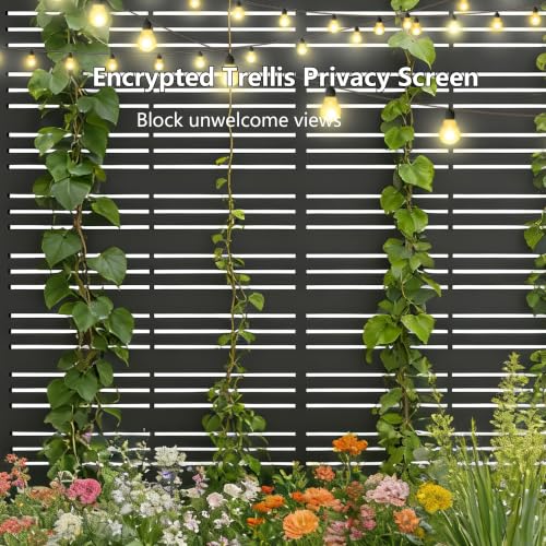 Metal Planter Box with Trellis Privacy Screen (Black line / 73"x 47"x 16")