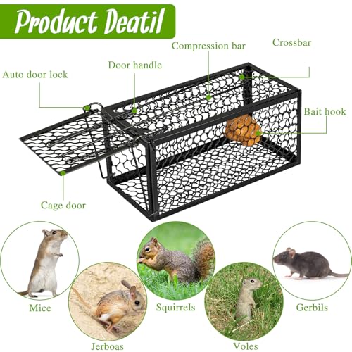 1 Pcs Rat Trap Live Animal Cage for Squirrel Chipmunk Mouse (Black)