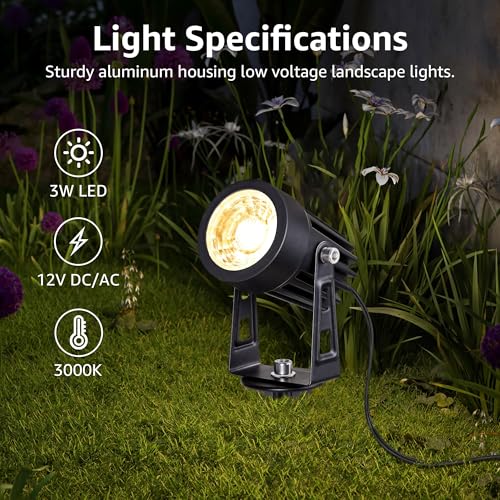 3W Low Voltage Landscape Lighting Spot Lights with Connectors 8Pack (8 Pack)