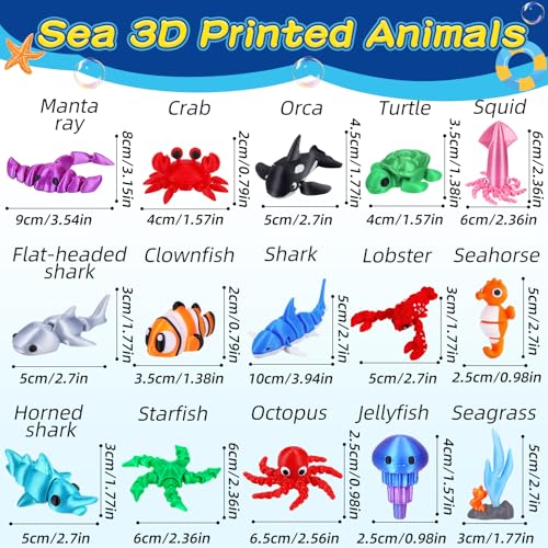 25 Pcs 3D Printed Ocean Animals Set (25Pcs-3D Ocean Animals)