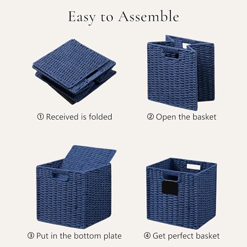 4 Pack Wicker Basket (Blue / 4pack-10.5L×10.5H×9.5W)
