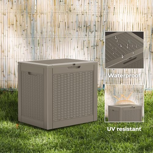 34 Gallon Deck Boxes Resin Outdoor Storage Box UV Resistant Outside Deck Box with Lockable Lid for Patio Furniture (Gray / 34 Gallon)
