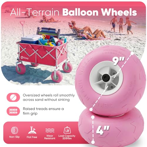 Heavy Duty Beach Wagon with 9" Big Sand (Pink)