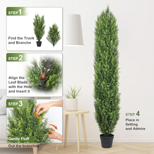 6FT Tall Artificial Topiary Cedar Trees Outdoor Set of 2 (6 Foot / Yellow Green)