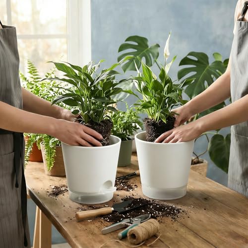2026 Upgraded Self Watering Plant Pots with Drainage Hole (7-white-upgraded / 7+6.5+6+5.5+5+4 inch)