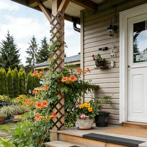 Wood Trellis for Climbing Plants Outdoor (Brown-4PC / 13" x 68")