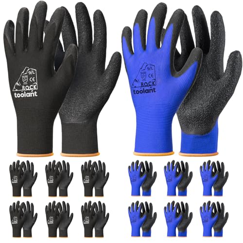 Crinkle Latex Work Gloves (Large / Black & Blue)