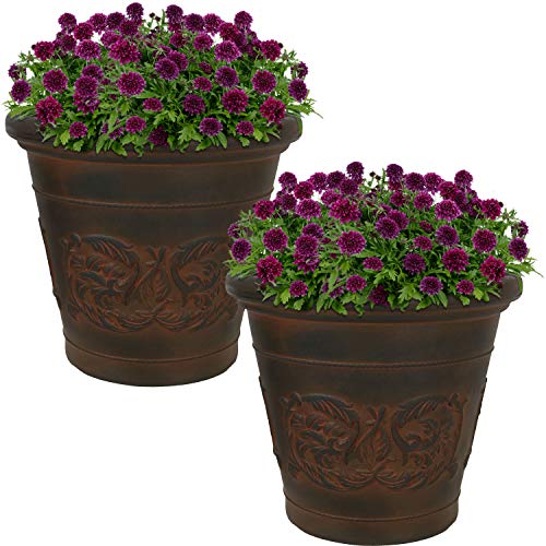 Sunnydaze Arabella 16'' Plastic Planter Pot for Plants (Rust / 16 in)