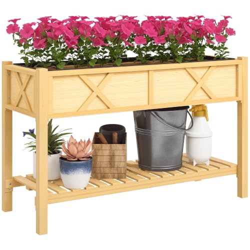 Raised Garden Bed with Storage Shelf 47 x 22 x 31.5in (Natural Wood / 47.2 x 21.7 x 31.5 inches)