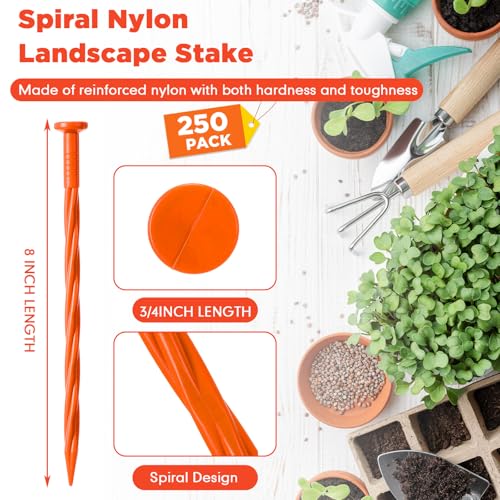 250 Pcs Orange Property Line Stakes (Orange / 8 Inch)