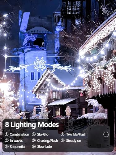 Solar String Lights Outdoor 2 Pack 200 LED 66FT Christmas Lights Cool White (Cool White / 2 Pack)