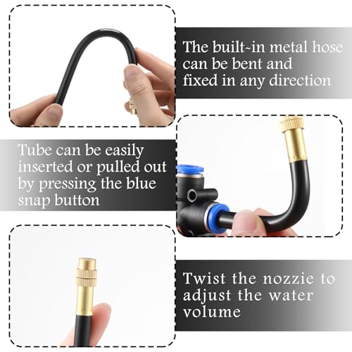 10 Pcs Brass Misting Nozzles Tee with 8" Built in Hose for 0.32" (10 Count)