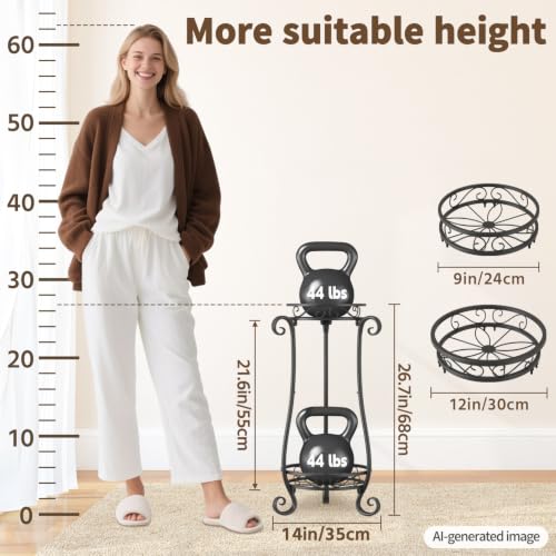 Metal Corner Plant Flower Stand Tall Indoor Outdoor (Glossy Black / 2 Tier)