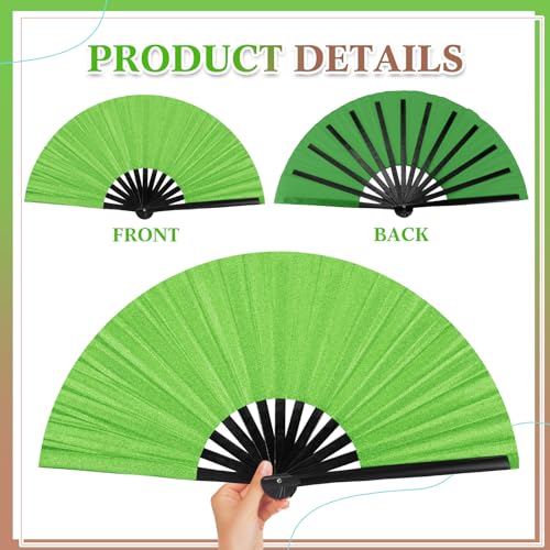 2 Packs Large Folding Hand Fans (Glitter Green and Brown)