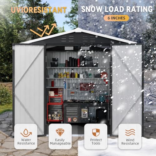 7'x6' Shed with Floor Galvanized Steel Outdoor Storage Shed Black (Black / 8'x6'w)