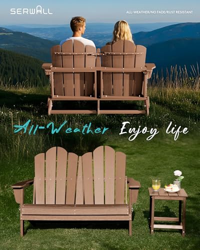 HDPE All Weather Folding Adirondack Bench Set of 2 (Brown / 2 pack bench)