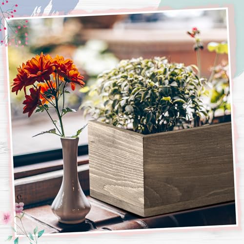 12 Set Wood Boxes for Centerpieces 12x4 Inch Rectangle Wooden Planter Box Rustic Wooden Planters with Removable Plastic Liner Floral Foam Blocks for Christmas Wedding Home Garden Decor (12 X 4 Inch / Brown)