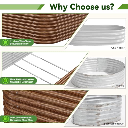 2 Pack Tall 8x4FT Brown Corrugated Galvanized Steel Raised Garden Bed Outdoor (Brown / 8x4FT)