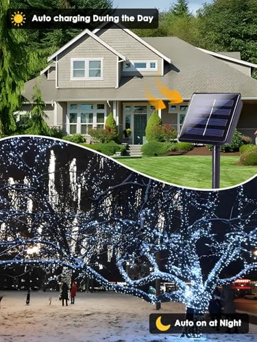 Solar String Lights Outdoor 2 Pack 200 LED 66FT Christmas Lights Cool White (Cool White / 2 Pack)