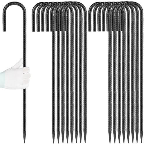 18 inches J Hook Rebar Stakes (J-18"x3/8"-16pcs / J Shape-Black)
