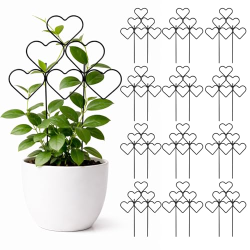 12 Pack Trellis for Climbing Plants Outdoor 15 Inch (Black - Heart / 12 pack)