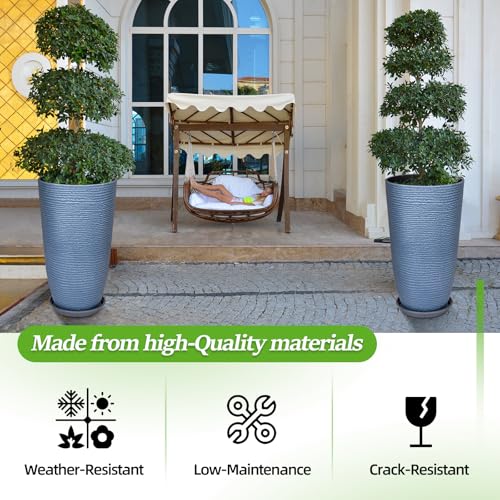 Set of 2 9 Gallon Tall Large planters for Outdoor (Sky Blue / 21IN)