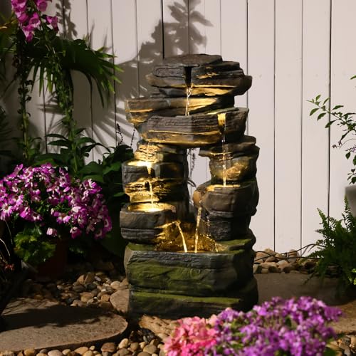 Arch Garden Fountain with LED Lights (Dark Gray)