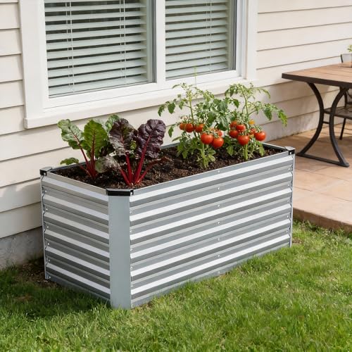 Galvanized Metal Raised Garden Bed 4×2×2FT (Silver / 4×2×2ft)