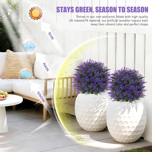 24" 4Pack Faux Boxwood Topiary Ball Trees with Lavender & Spike (Lavender & Boxwood 4pc)