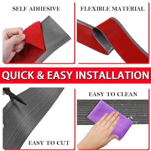 Vinyl Wall Base Rubber Baseboard Molding Trim Self Adhesive 6" Wide (Dark Gray Wood Grain / 6in x 100ft)