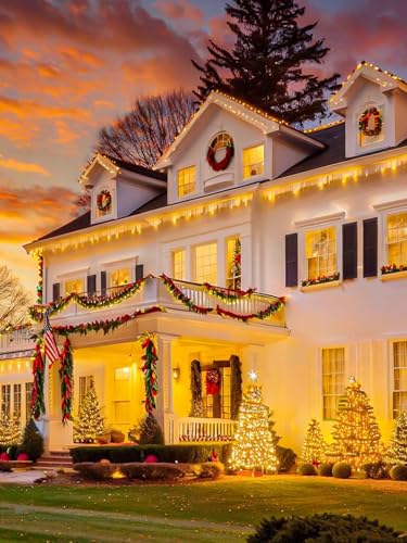 Solar Christmas Lights Outdoor 4 Pack 132FT 400LED String Lights Warm White (Warm White / 4 pack)