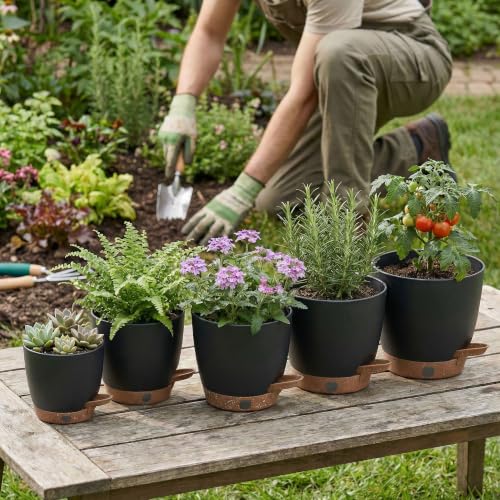 5-Pack 10/9/8/7/6.5Inch Self Watering Plant Pot for Inoor/ Ourdoor Plants (Black / 6.5/7/8/9/10 Inch)