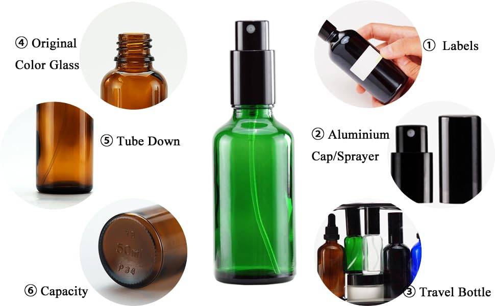 Green Glass Spray Bottles 2oz (12 Count)