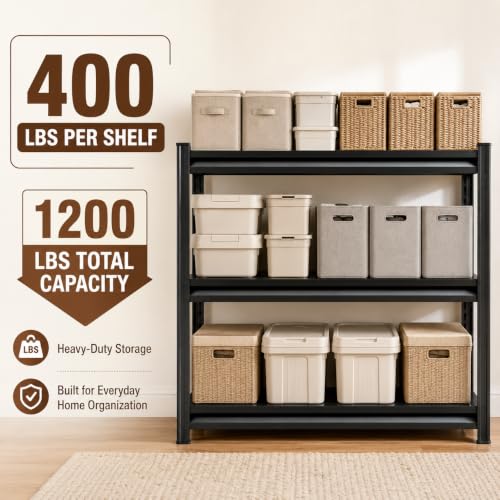 Heavy Duty Metal Bookshelf Adjustable 3 Tier Book Shelf with Bolt (3Tier 31.5"H×39.4"W×13.8"D)