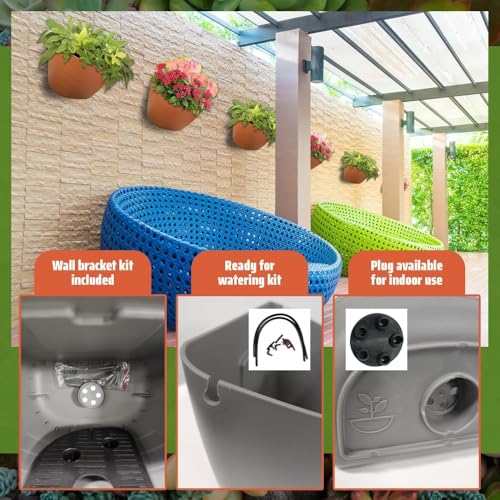 12 Inch Self Watering Wall Planter for Indoor & Outdoor Use (Concrete Gray / 12 inches - WITH PLUG)