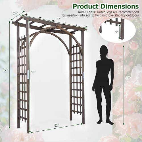 85" Wooden Garden Arch Trellis (63"W x 85"H / Dark Brown)