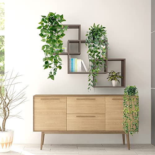 Fake Hanging Plants 6 Pack Artificial Hanging Eucalyptus Plants Potted Greenery Faux Mandala Vine String of Pearls Boston Fern Ivy Vine Leaves Pea Pod for Home Indoor Outdoor Shelf Wall Decor (21.5" / 6 Pcs Green)