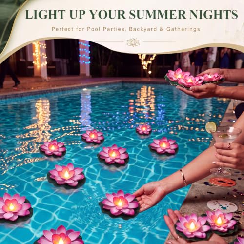 12 Pcs 3.94 in Floating Lotus Lights with Battery (10 cm/ 3.94 inches and 15 cm/ 5.91 inches / pink, green)