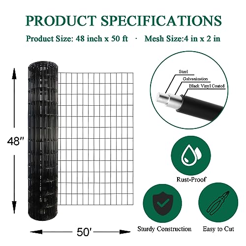 Black PVC Coated Welded Wire Fence 48" x 50' Roll (Black / 2''x4'' 14GA 48''x50')
