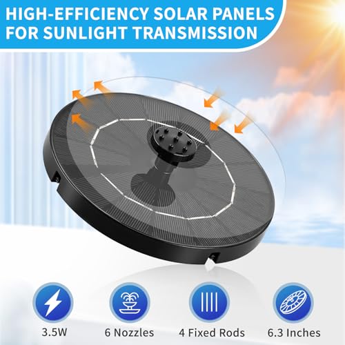 3.5W Solar Powered Water Fountain for Bird Bath Water Pump with 6 Nozzles (3.5w Solar Water Fountain)