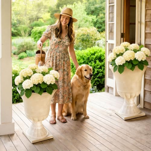 Autodaya 22"Tall Large Urn Planters for Outdoor Plants Set of 2 Flower Pots (22"-antique Ivory)